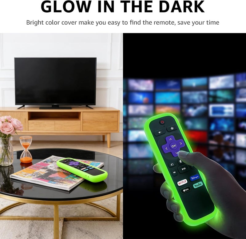 SOTATOO غطاء جهاز التحكم عن بعد 2 عبوة لجهاز Roku، غطاء بطارية لجهاز TCL Roku Smart TV Steaming Stick Remote، غلاف سيليكون لجهاز التحكم عن بعد Roku عالمي للحماية، يتوهج في الظلام باللون الأخضر والبرتقالي - Image 2